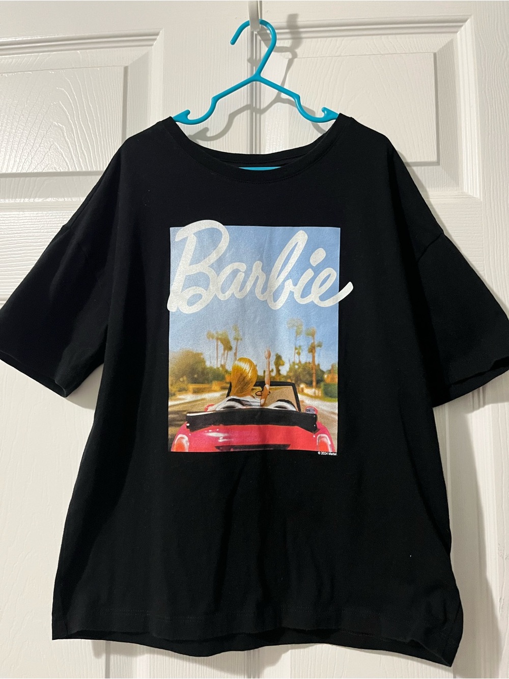 Old Navy Black Barbie Graphic Tee with Pink Car and Blue Sky